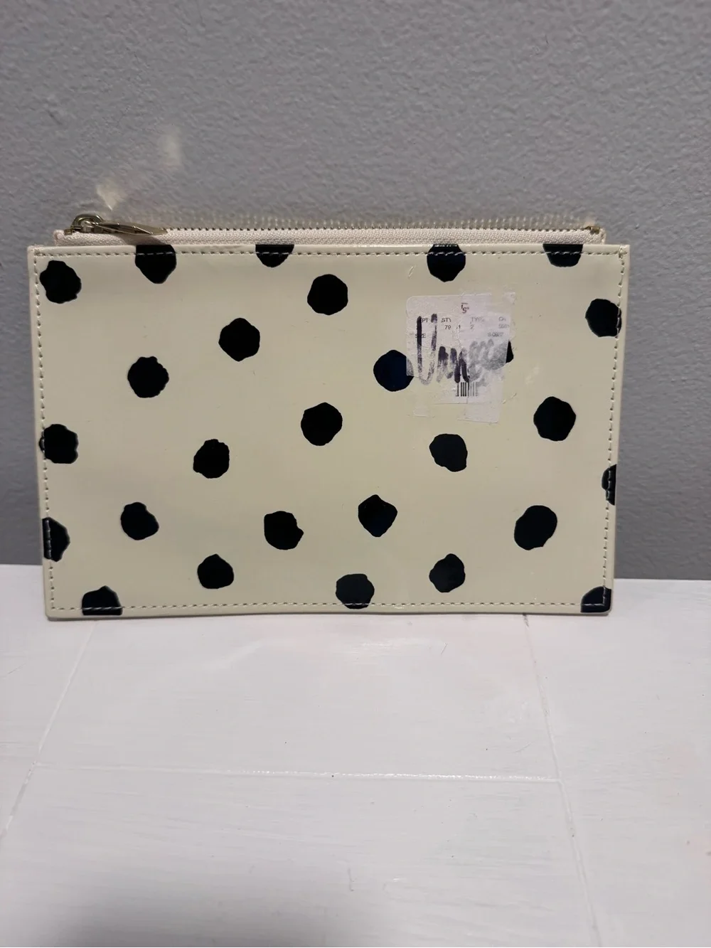 kate spade Cream and Black Polka Dot Zip Pouch Wristlet
